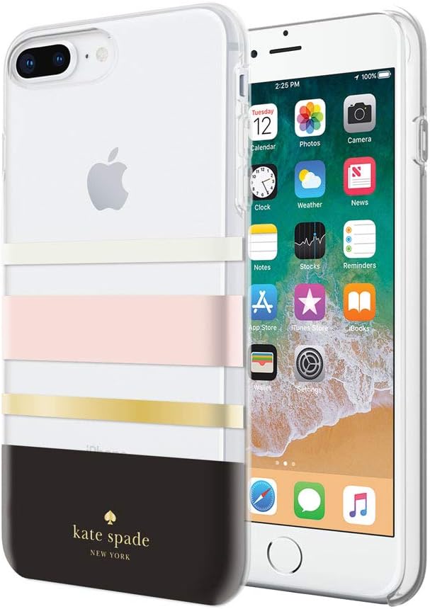 kate spade new york Flexible Hardshell Case for iPhone 8 Plus & iPhone 7 Plus - Charlotte Stripe Black/Cream/Blush/Gold Foil/Clear