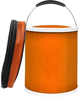 Collapsible Bucket with Handle, 3.4 Gallon 13L Foldable Water Storage Container, Portable Wash Basin for Car Washing, Camping, Fishing, Hiking, Boating, Outdoor Activities (Orange)