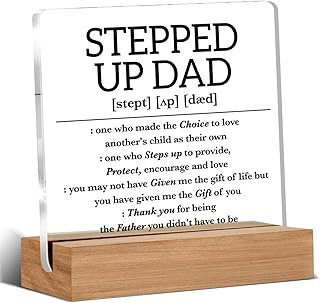 Gifts for Stepdad, Stepped up Dad Definition Gift, Step Bonus Dad Gifts, Desk Decor Acrylic Sign, 4 x 4 Inches