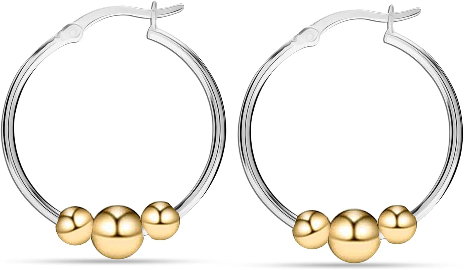 LeCalla 925 Sterling Silver Hoop Earrings for Women | Lightweight Two-Tone & Gold-Plated Hoops Earring Jewelry | Bead Ball & Evil Eye Click-Top Round & Oval Hoop Earrings Jewelry Gifts - Image 4
