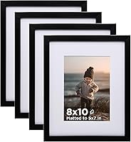 Vista 27 de KINLINK Juego de 4 portarretratos plateados de 5 x 7, marcos de fotos de madera con paspartú de 4 x 6 con plexiglás para 4 x 6 con paspartú o 5 x 7