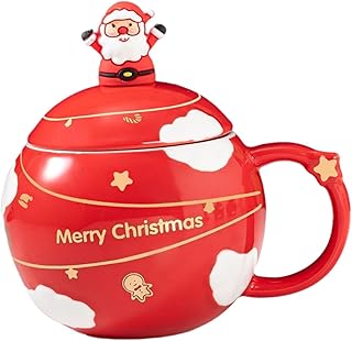 Baoblaze Christmas Ceramic Mug Xmas Mug Drinkware Winter with Lid Tea Cup Unique Novelty Mug Christmas Coffee Mug for Boys Girls Women