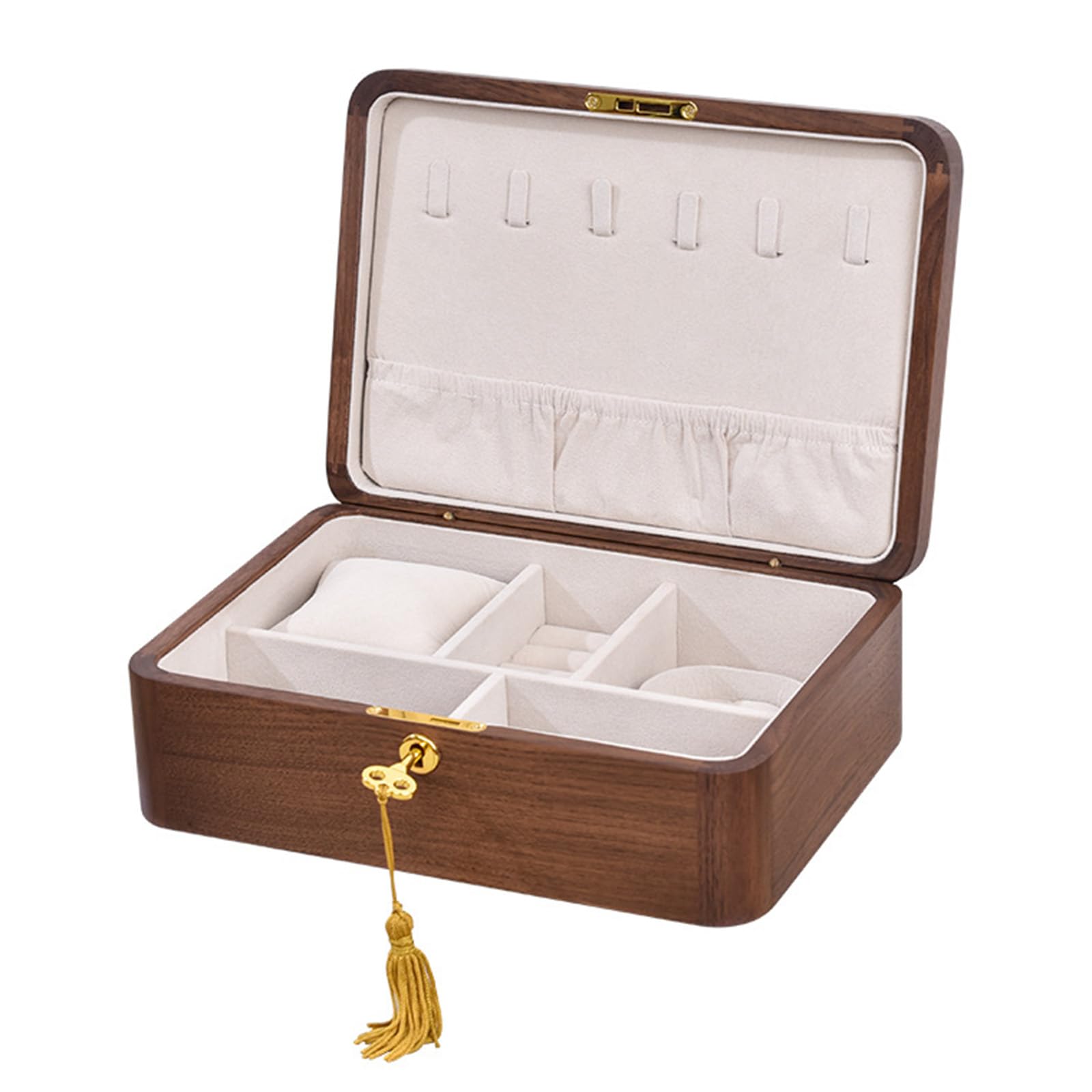 YWLUUOO Jewelry Holder with Multiple Compartments and Necklace Hooks with Sturdy Wood Storage Case Home Accessory Home Organization