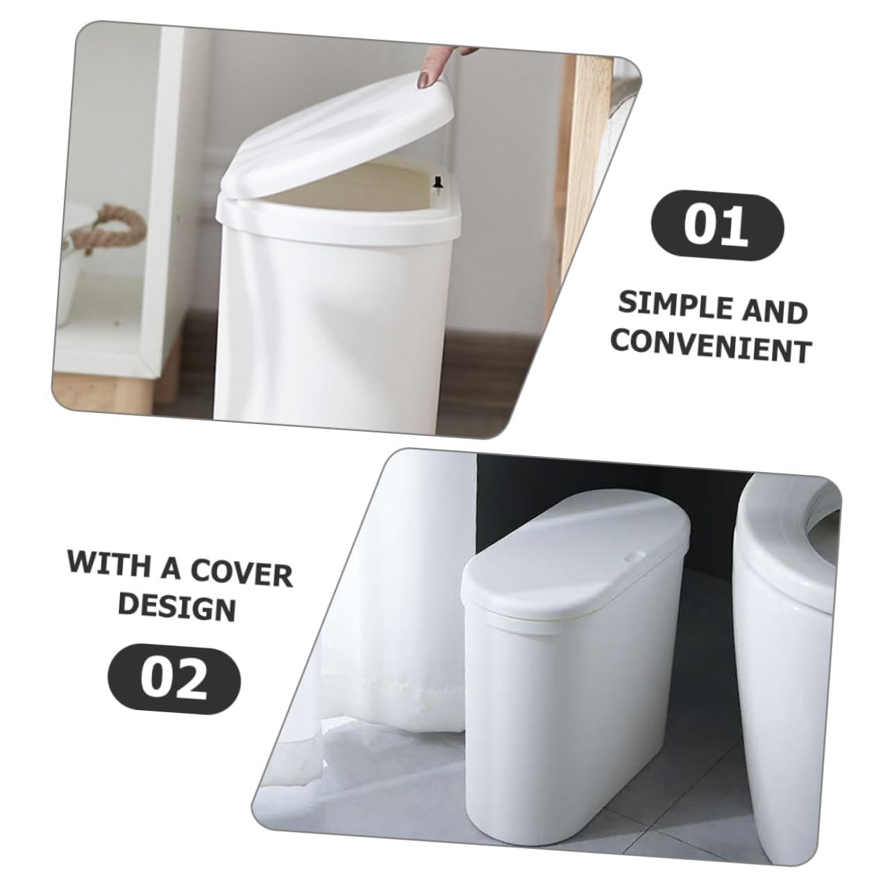 Plastic Trash Can with Lid Slim Waste Basket for Bathroom Kitchen and Office Material Easy to Use Simple and Stylish Design Capacity