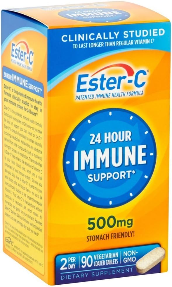 Ester-C 24 Hour Immune Support 500 mg Vegetarian Tablets, 90 Count (Pack of 3)
