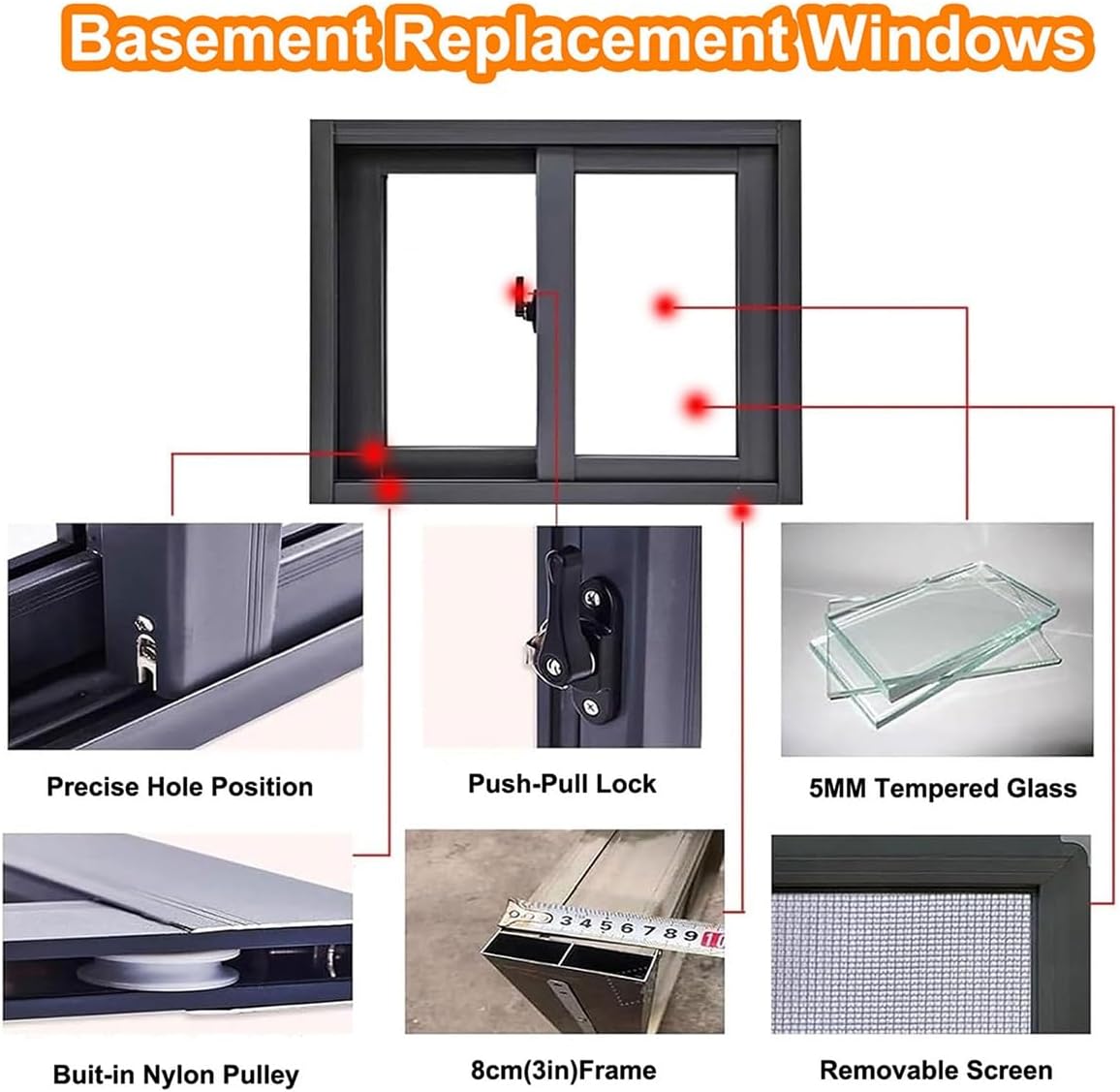 Basement Replacement Window for Houses Horizontal Sliding Windows with Screen, 26x20 28x20 24x16 30x24 31x12 Aluminum Alloy Mobile Home Windows for Bathroom Shed(White,31x13)