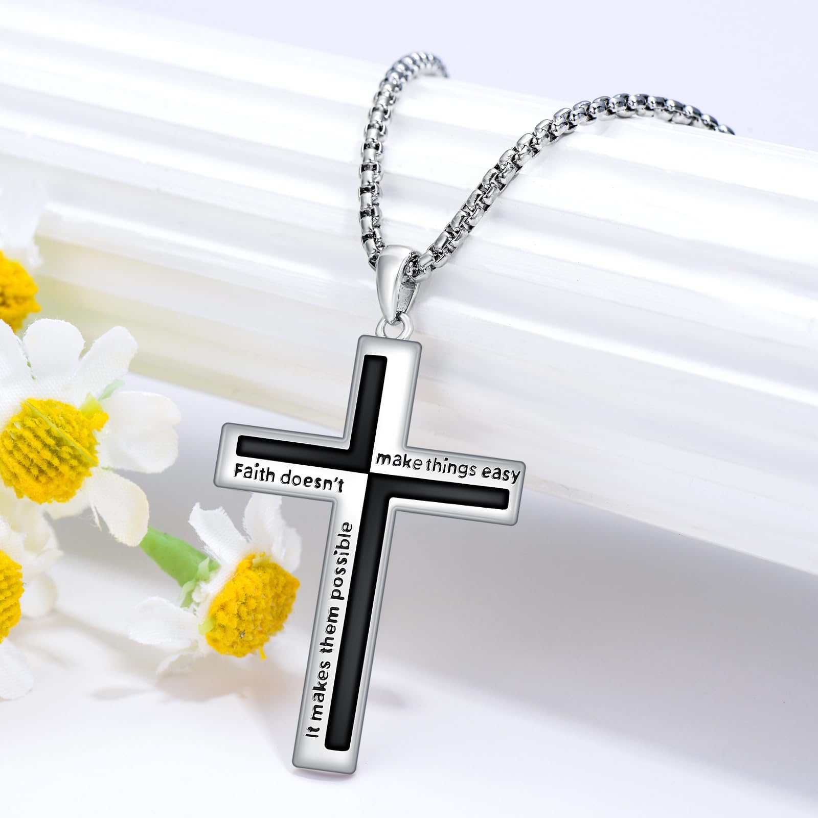 ROMANTICWORK Kreuz Kette 925 Sterling Silber Kreuz Halskette Kreuz Anhänger Christlicher Religiöser Gotischer Kreuz Schmuck Geschenke für Herren Männer Damen