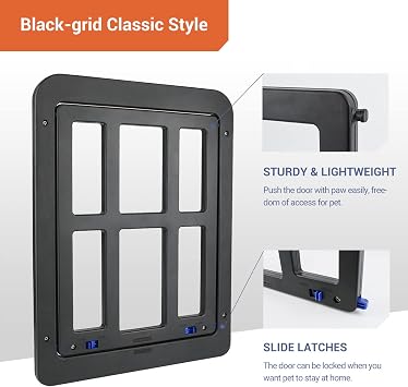 Small Pet Door for Screen & Sliding Doors - 8.3 x 10.3 Magnetic Auto-Close Flap with Lockable Insert, Ideal for Cats & Small Dogs, Black
