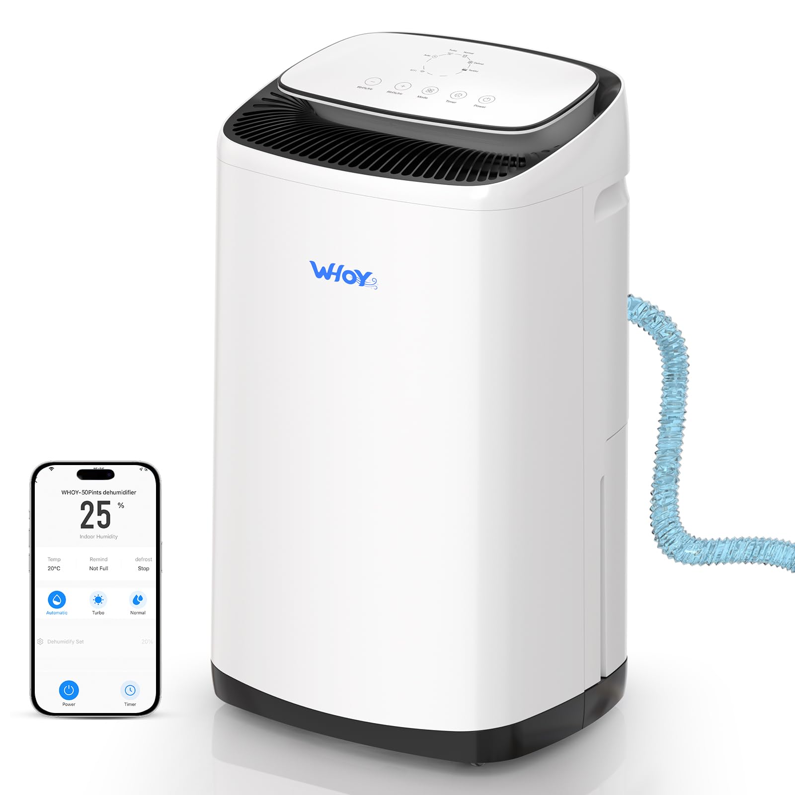 Dehumidifier for Home, 50-Pint, 4500 Sq. Ft. Basement & Large Rooms, 8L Water Tank with Drain Hose, App-Controlled Smart Humidity Control, Quiet, Auto Shutoff, Ideal for Bedrooms, and Bathrooms