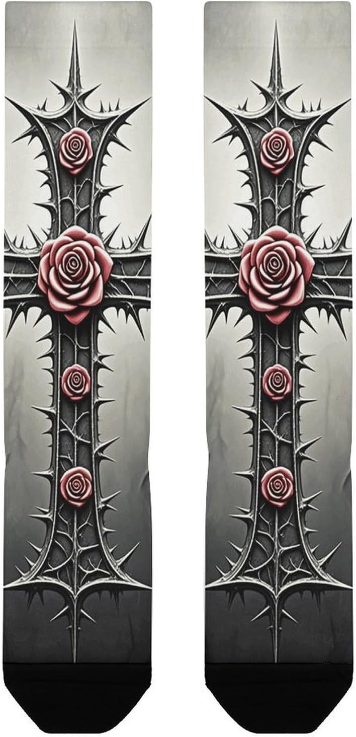 Gothic Christian Cross Knee High Soccer Socks Moisture Wicking