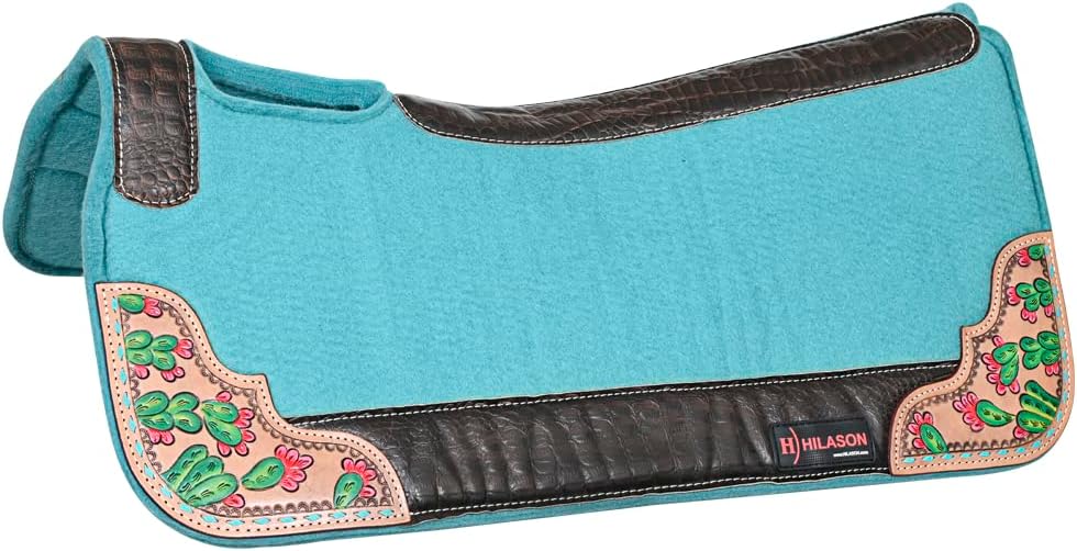 HILASON Western Wool Felt Horse Saddle Pad W/Distressed Wear Leather | for Horses
