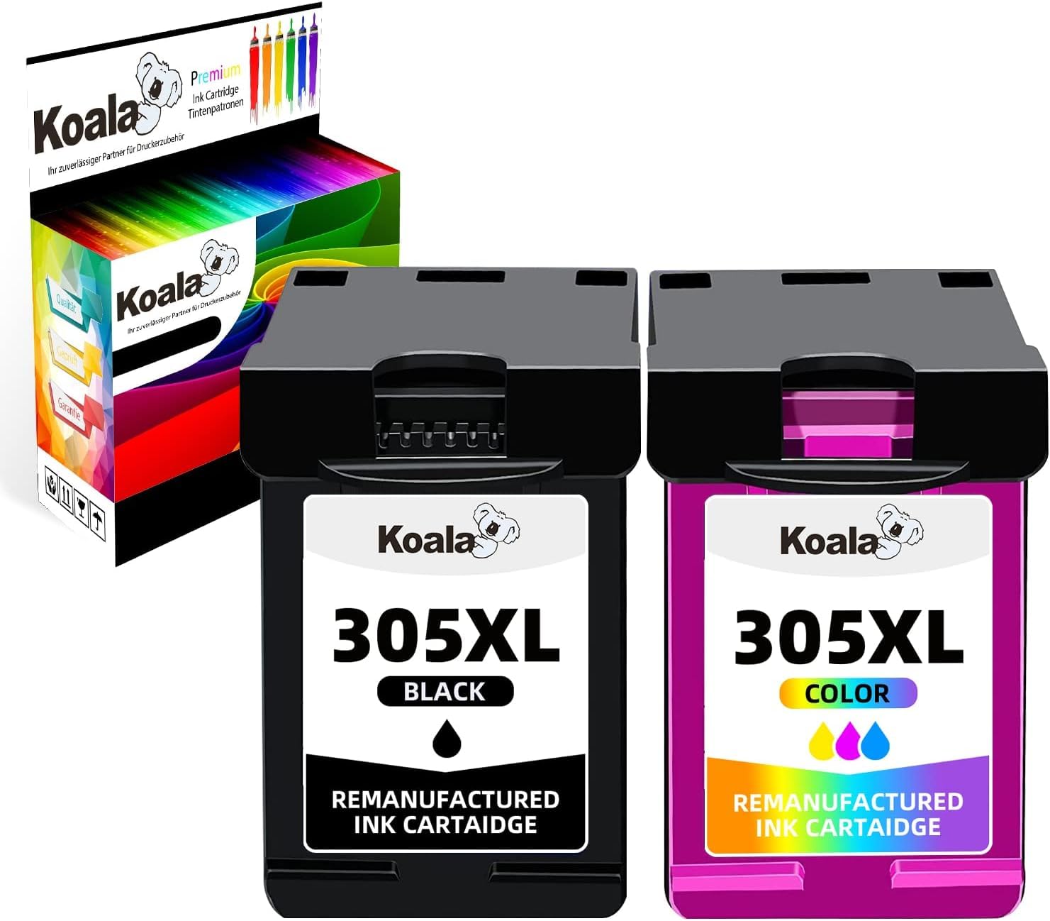 Koala Remanufacturado Cartuchos de Tinta Reemplazo para 305 XL 305XL para HP DeskJet 4120e 2720 2720e 2721e 2710 Envy 6032 6020e 6430e 6432e 6030 6010 6420 Impresoras, Negro y Tricolor