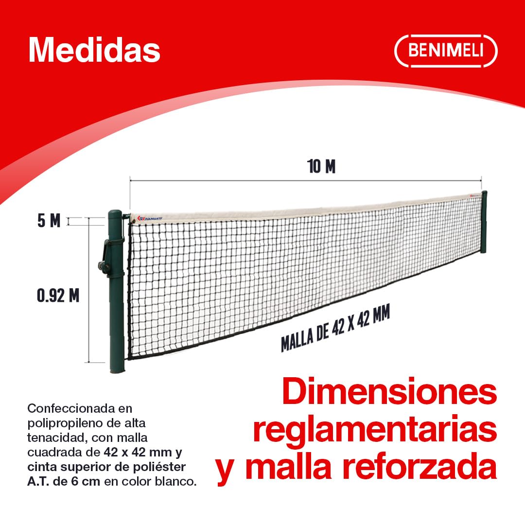 Red Padel Profesional - Red Deportiva de Polipropileno con Cable de Acero - Accesorios Padel para Entrenadores y Jugadores - Resistente y Homologada 10x0,92 m