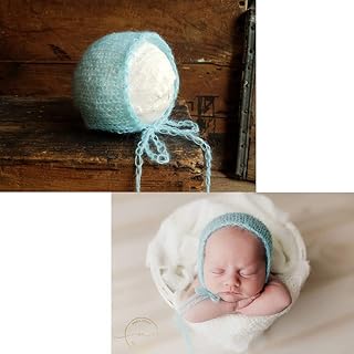 AMOS and SAWYER Newborn Mohair Bonnet, Photography Prop (Blue)