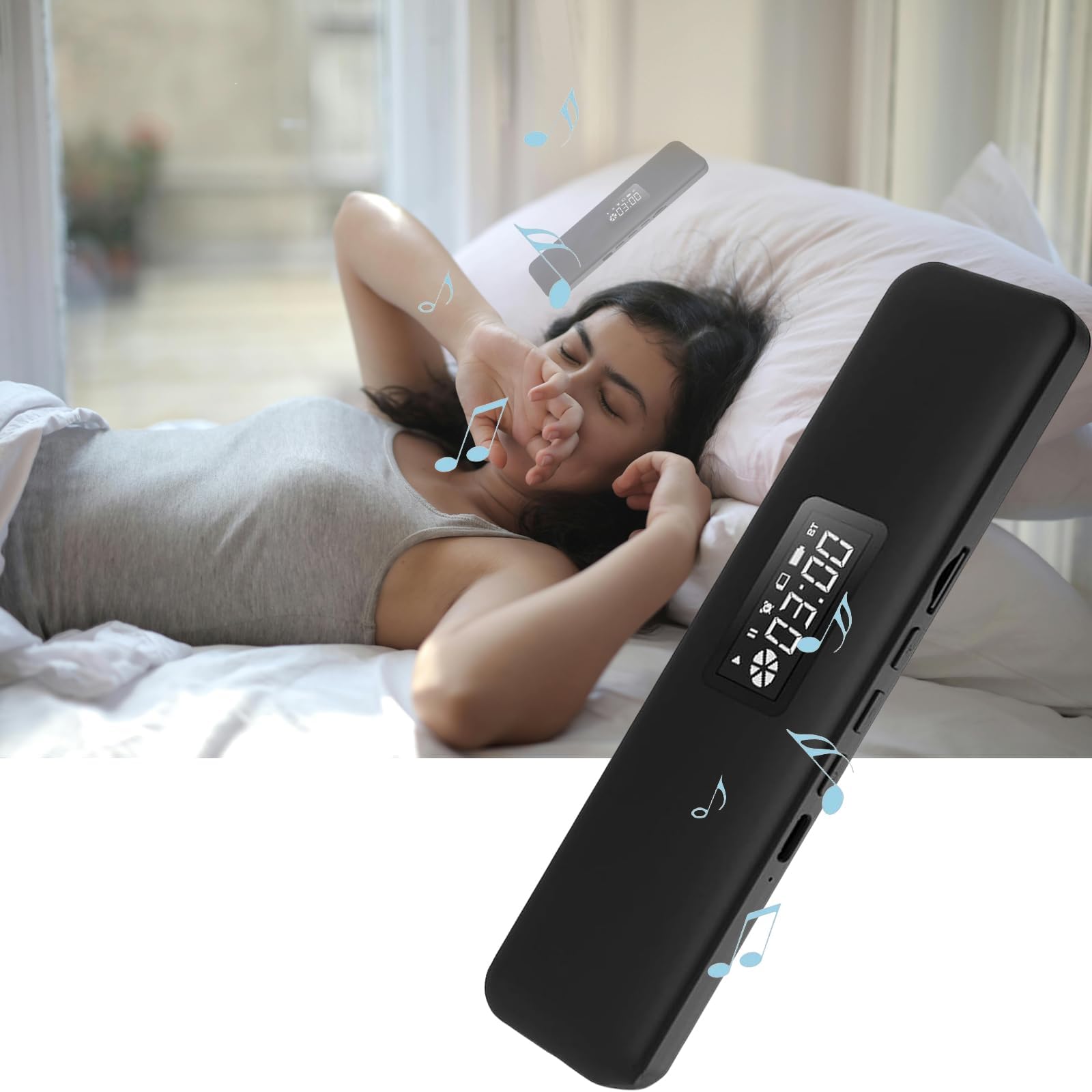 Under Pillow Speaker Bluetooth, Mini Bone Conduction Speaker, Bluetooth Sleep Headphones with Display for Sleeping, Sleepbar White Noise for Side Sleepers, Timer Speaker for Insomniacs (XSLEEP-1)