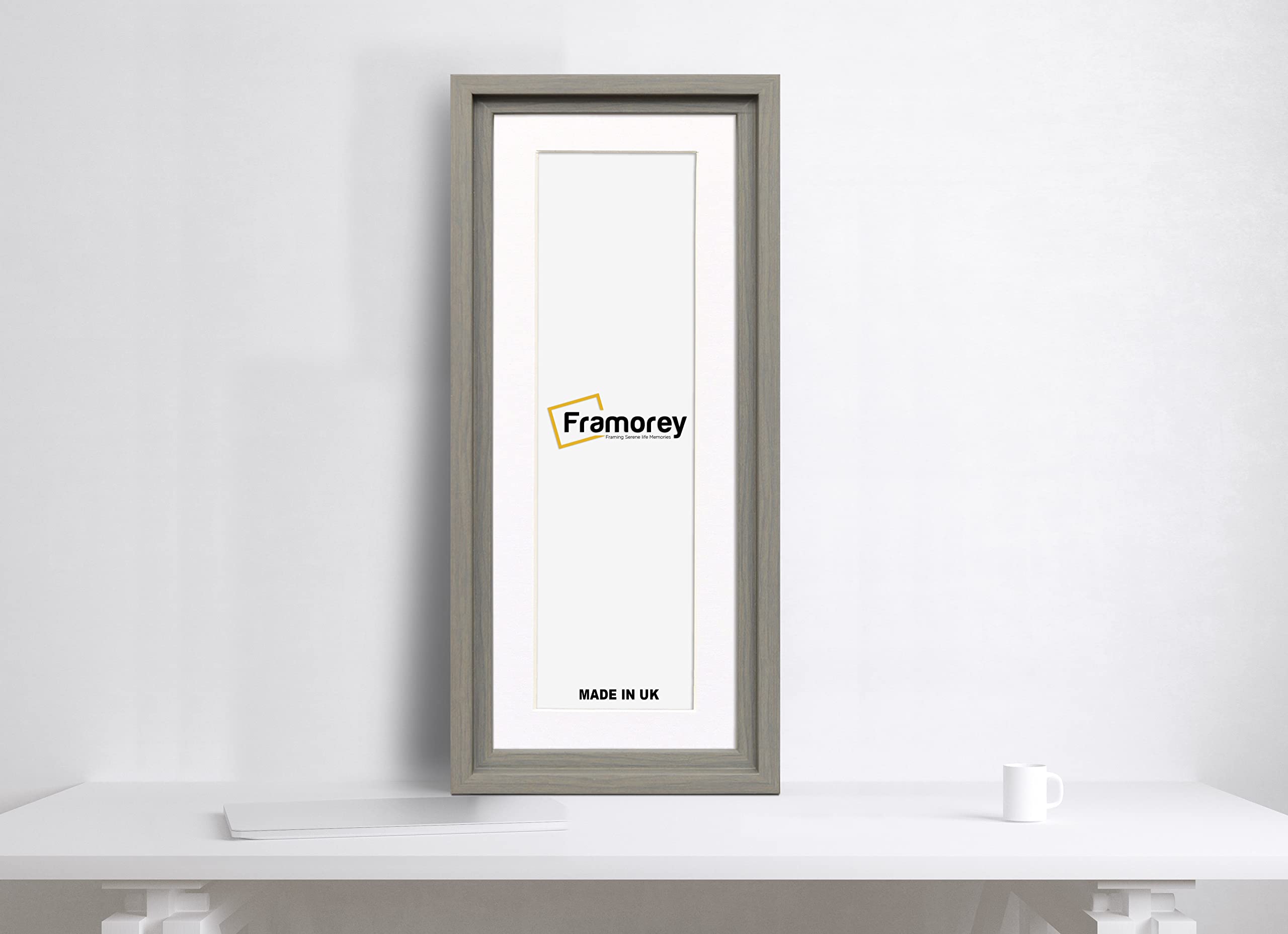 FRAMOREY Panoramic Style Picture Frame, 24x14" Size Grey Photo Frame With 20x10" Size White Mount, Oslo Style Wall Art Hanging Frames