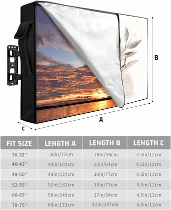 Boho Nordic Outdoor TV Cover Waterproof Weatherproof 70 to 75 Inch, Abstract Modern Watercolor Leaf Color Block Outside TV Covers with Zipper Flap, TV Screen Protectors for LCD OLED Television