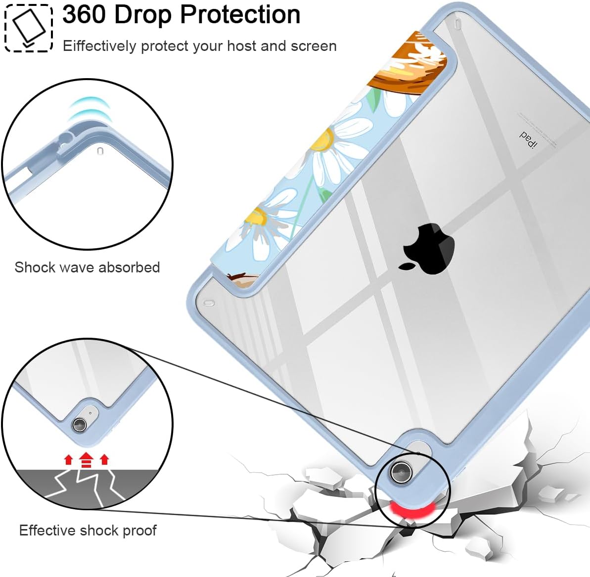 Case for iPad 11 inch A16 2025 Generation 11th / iPad 10.9 inch 2022 10th Gen, Buit in Pencil Holder with Shockproof Cover Clear Transparent Back Shell Auto Wake/Sleep, Cute Corgi Dog