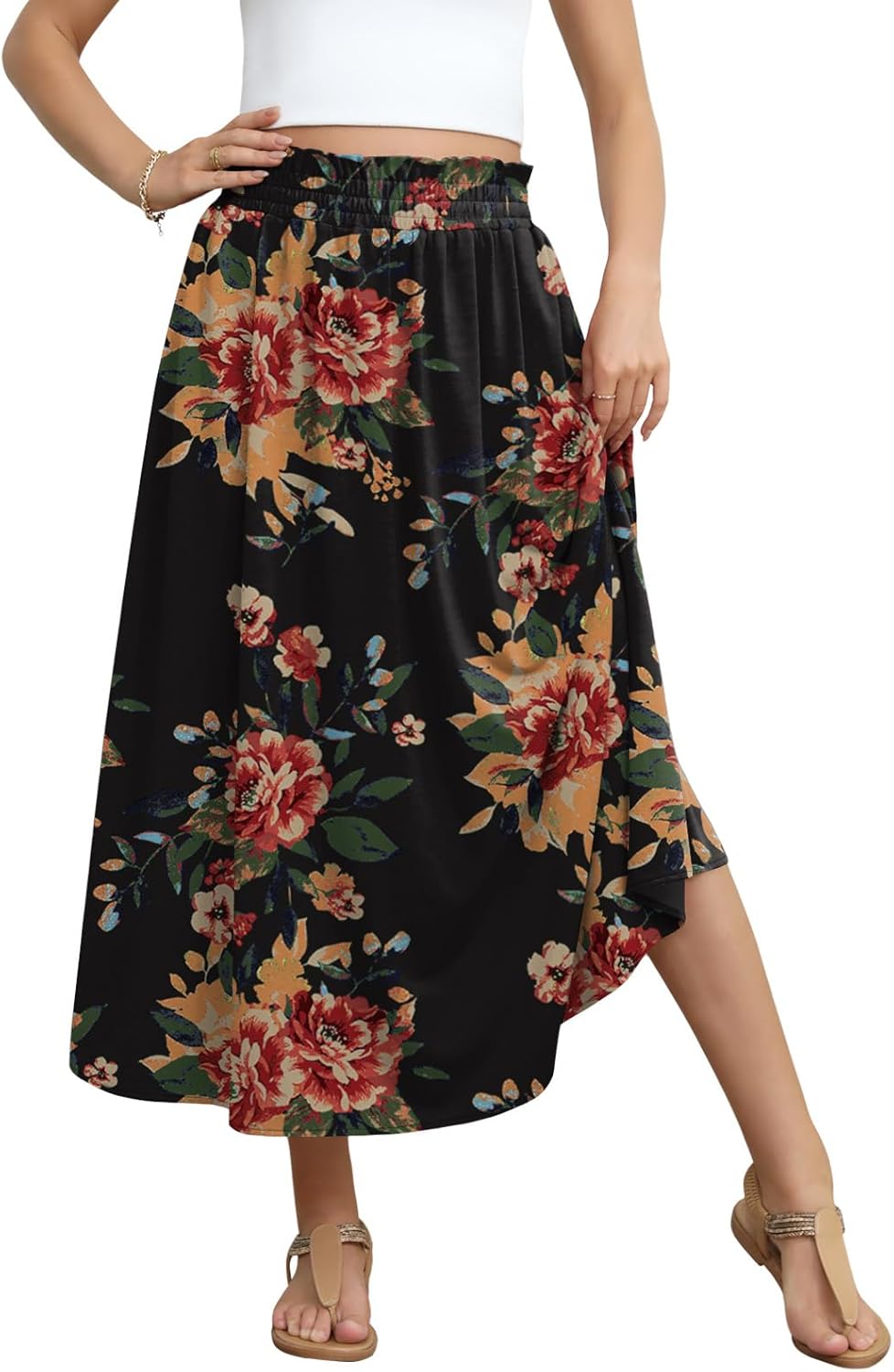 DouBCQ Womens Long Skirt Casual Elastic High Waist Flowy Pleated Maxi Skirts with Pockets - Image 5