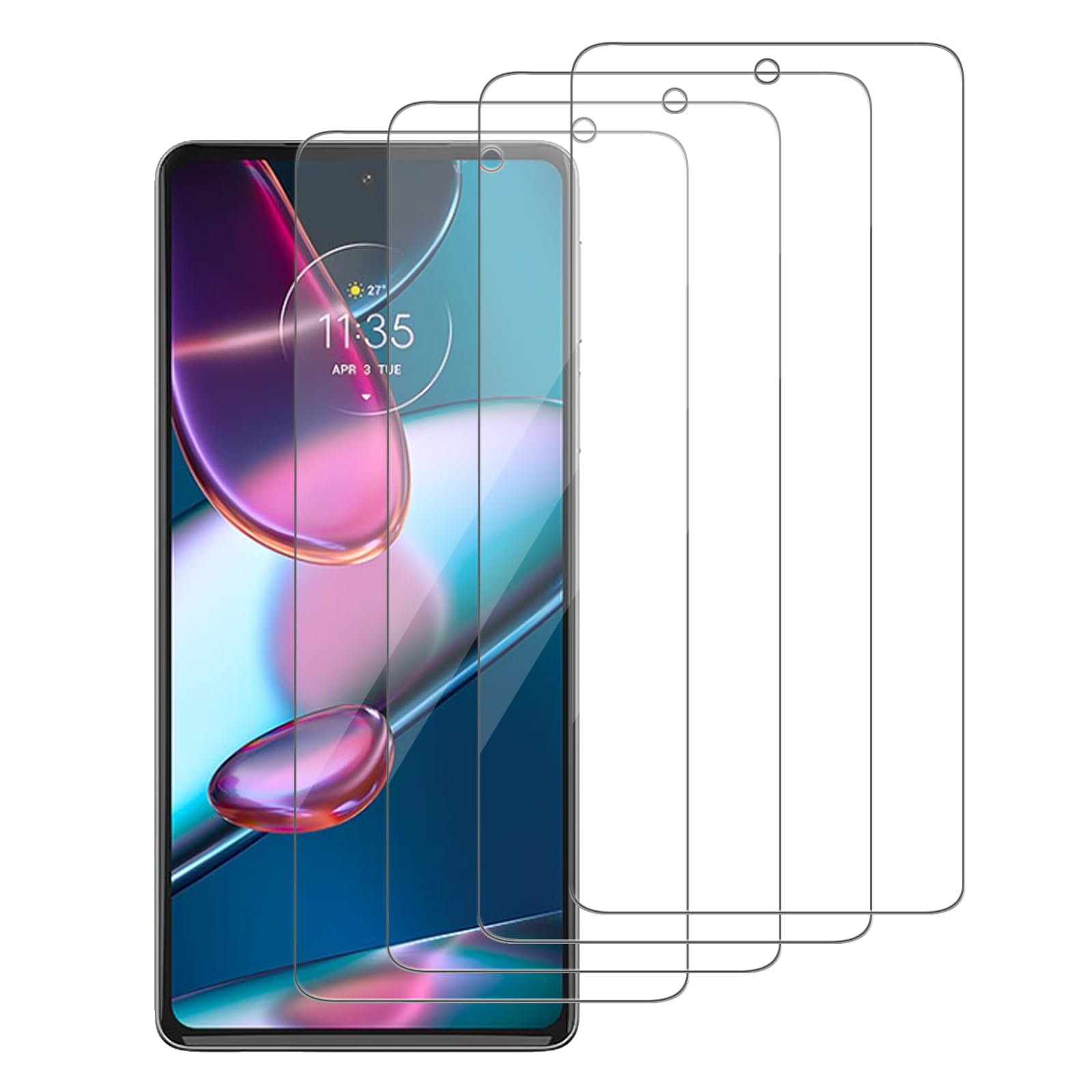 Lot de 4 protecteurs d'écran en verre compatibles avec Motorola Edge +/Plus (modèle 2022 uniquement) et Edge+/Plus 5G UW XT2201 HD en verre trempé, résistant aux rayures, facile à installer