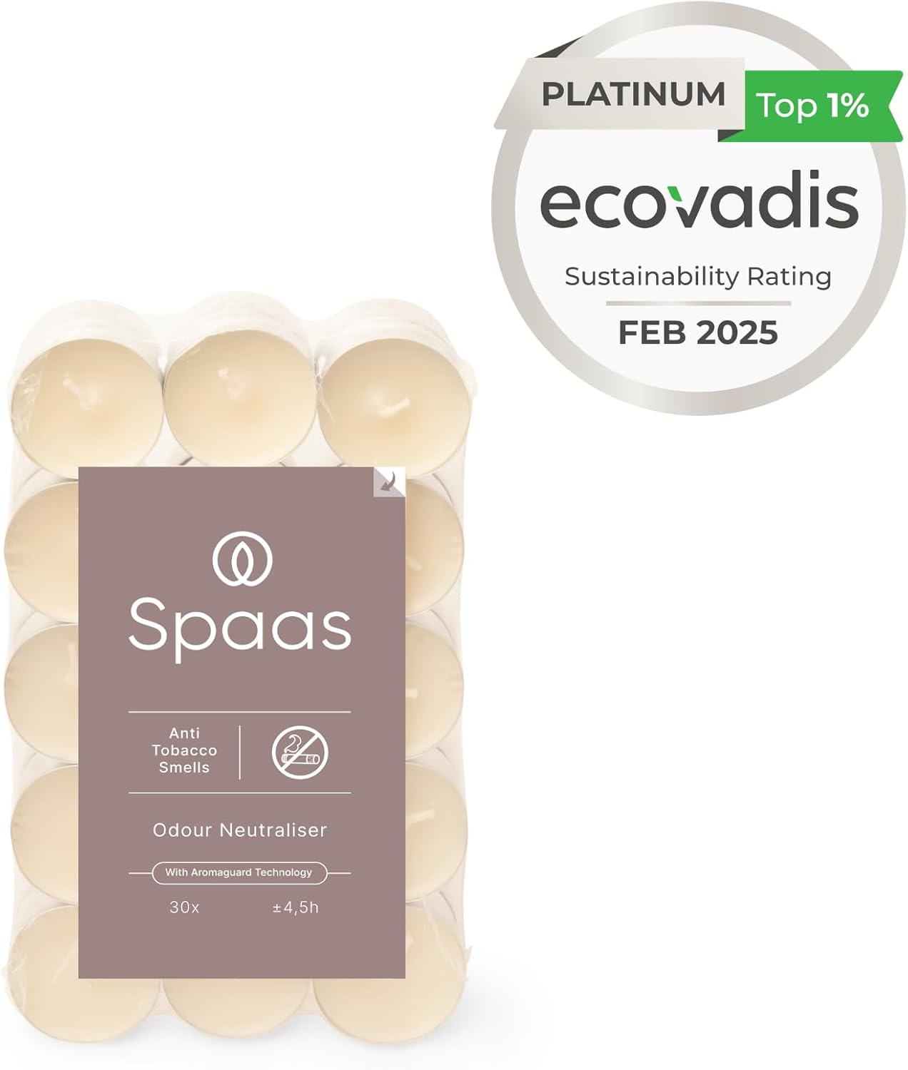 Spaas 30 Anti-Tobacco Tealights, ± 4.5 Hours, Ivory
