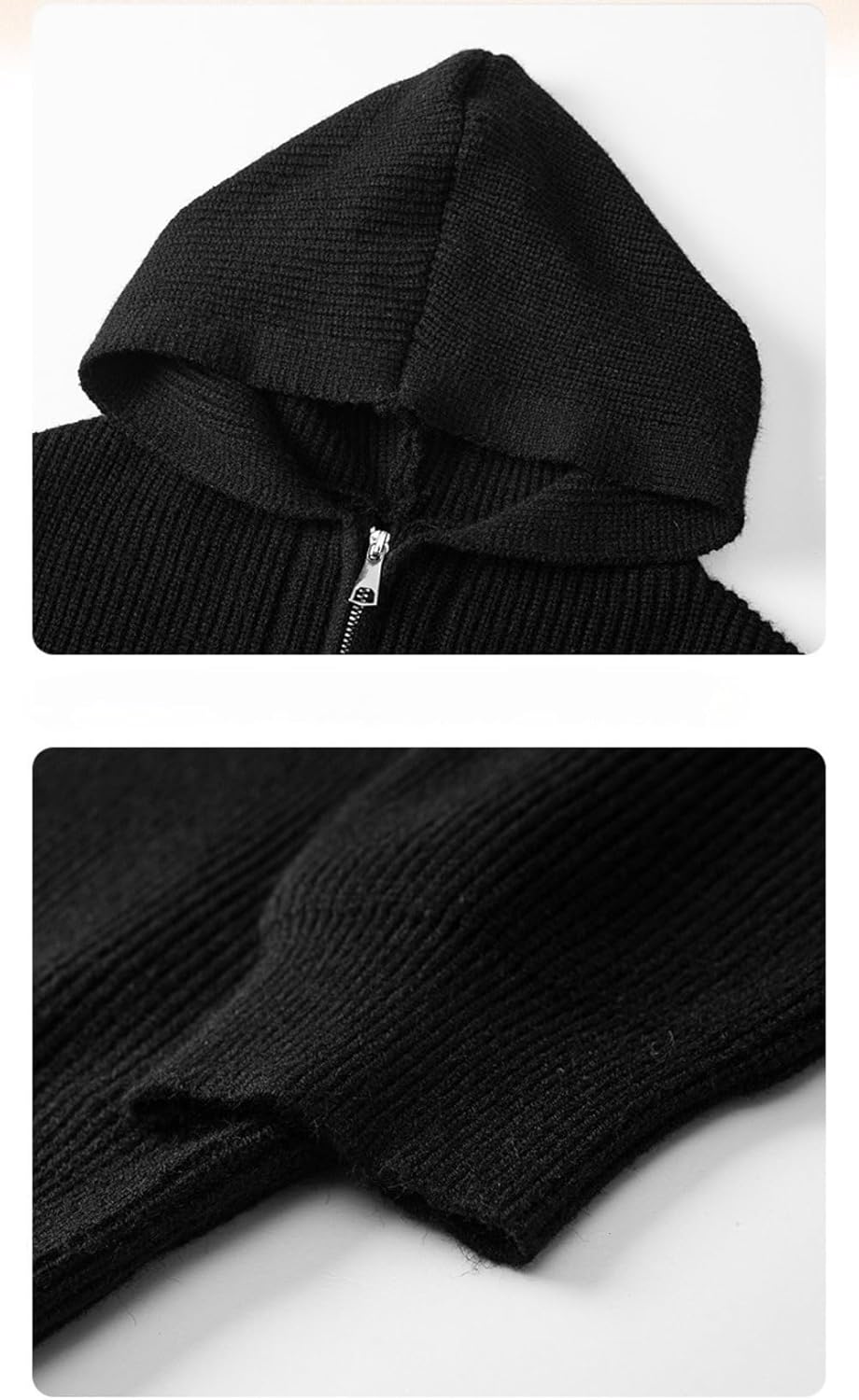 Men's Hooded Zippered Sweater Fall Winter Loose Knit Cardigan