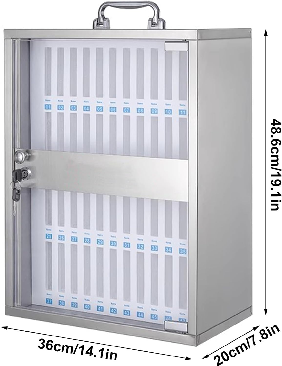 Aluminum Alloy Cell Phone Lock Box, 48 Slots Wall Locker with Safety Lock, Durable Design & Portable Handle for Classroom, Office, Exam Storage Solution