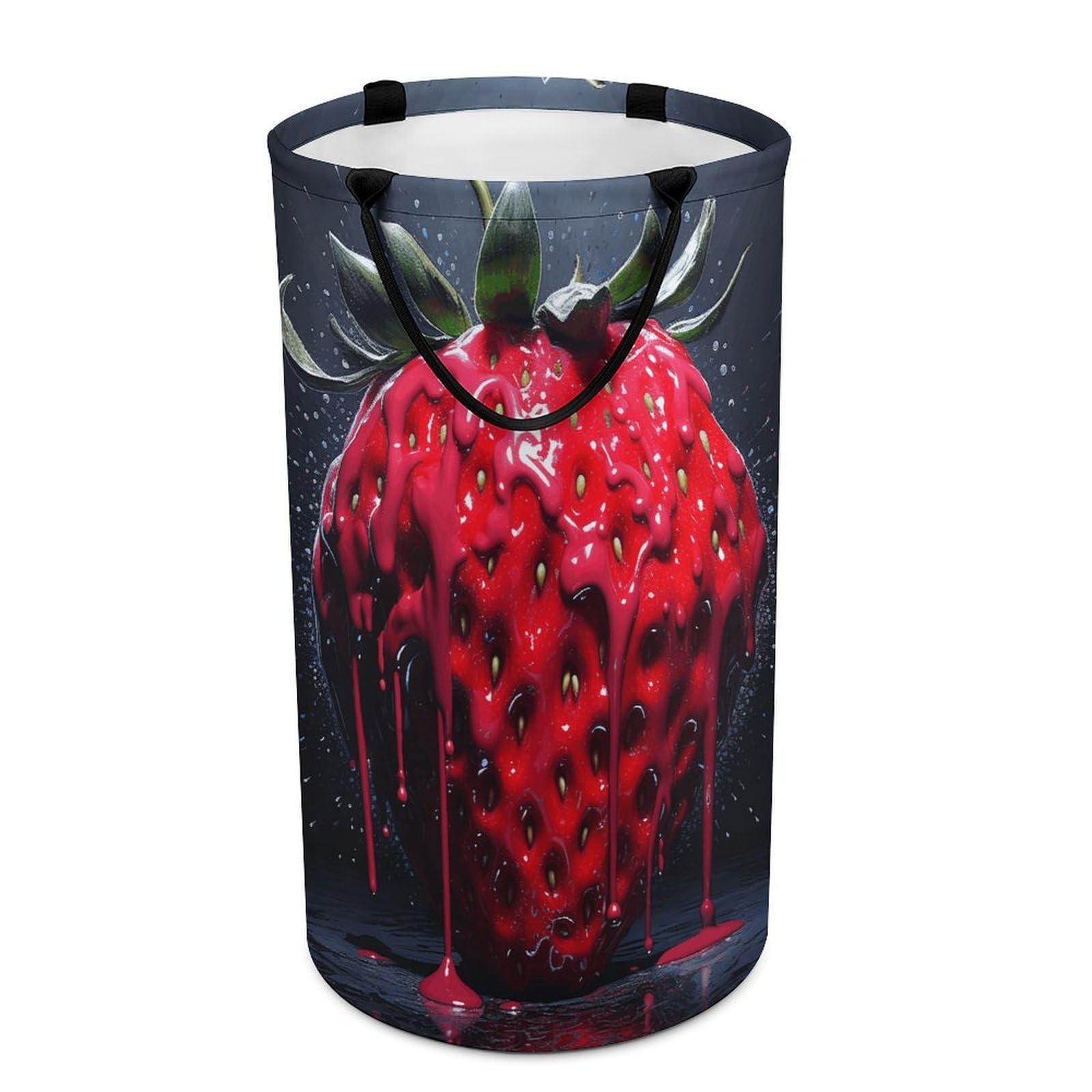 Bright Red Strawberries Laundry Basket Freestanding Laundry Hamper with Handles Waterproof Dirty Clothes Hamper Collapsible Washing Bin Aesthetic Clothes Basket for Bathroom Bedroom Dorm