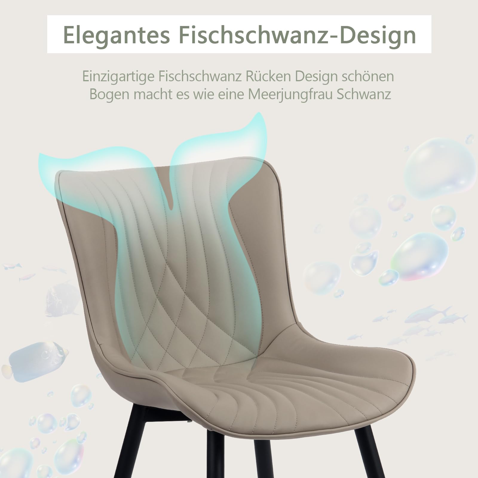 YOUTASTE Esszimmerstühle 2er Set, Kunstleder & Lehne, Küchenstühle Khaki | Bequemer Polsterstuhl mit Metallbeine, Fischschwanz-Design, Essstühle für Esszimmer, Küche, Wohnzimmer