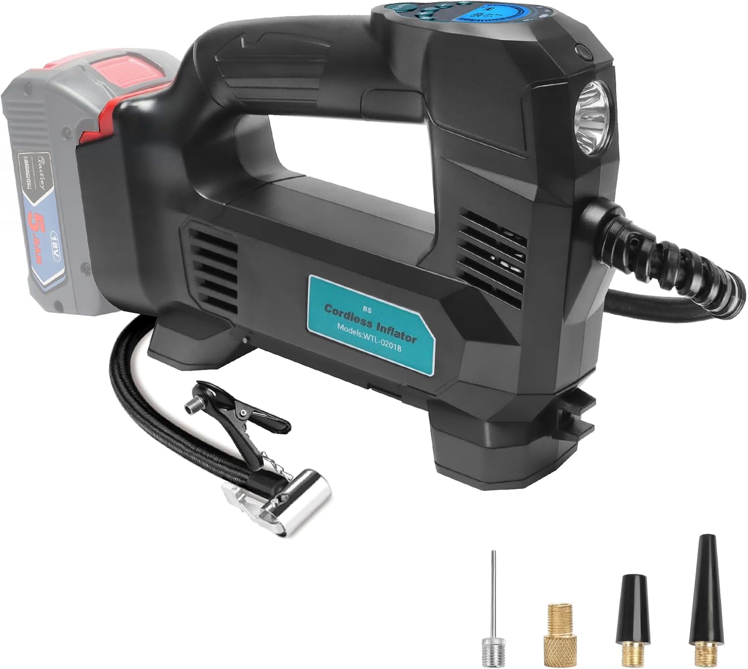 Waitley Akku-Luftkompressor für Bosch 18V Akkus – max. 11 bar, tragbare Akku-Luftpumpe mit digitalem Manometer für Auto, Motorrad, Fahrrad &amp; Bälle