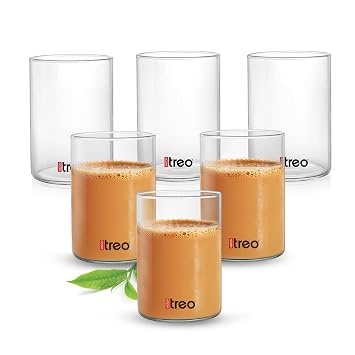 Treo By Milton Borosilicate Tea Tumbler Set of 6, 160 ml Each | Heat Resistant Glass | for Hot & Cold Drinks | Clear & Scratch Resistant | Ideal for Tea, Coffee, Water & Juice | Transparent