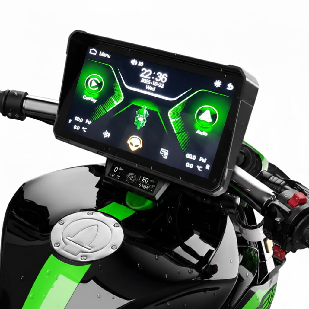 Wireless Apple CarPlay & Android for Motorcycle – 6.5” Touchscreen Smart Navigation System with Bluetooth, Waterproof Mount Sunshade – Universal Fit for All Bikes with Service Support (9953754591)