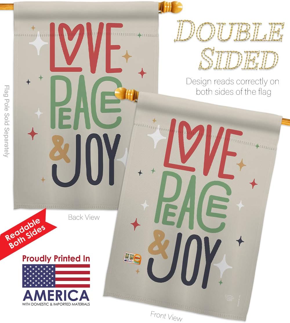 H192050-BO Love Peace & Joy Winter Christmas Impressions Decorative Vertical 28" x 40" Double Sided House Flag Printed in USA Multi-Color