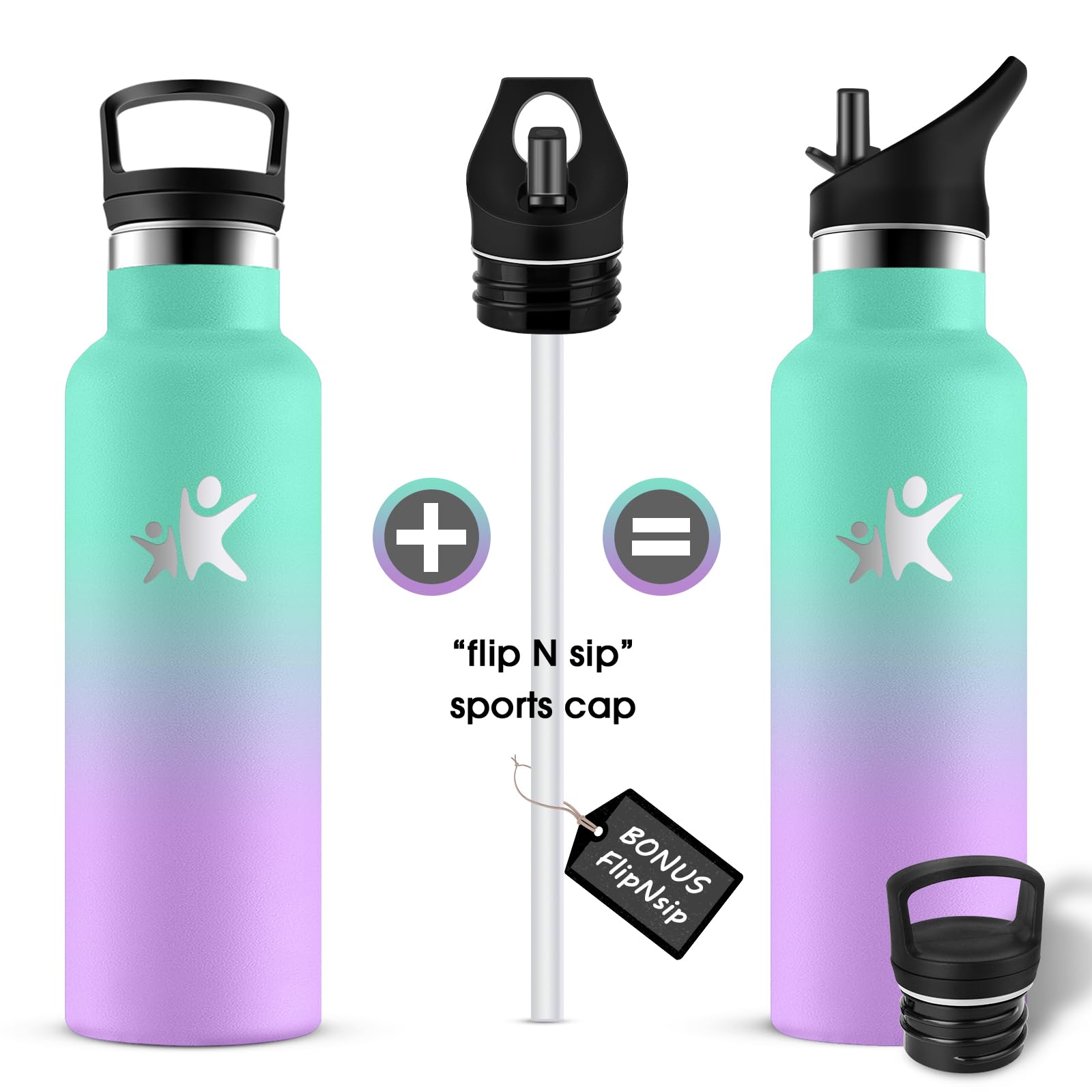 KollyKolla Botella Agua Acero Inoxidable 500ml, Cantimplora Termo con Doble Aislamiento, Botella Termica con Pajita, sin BPA, Termo Reutilizable para Oficina, Camping, Niños, Fitness, Niños, Yoga