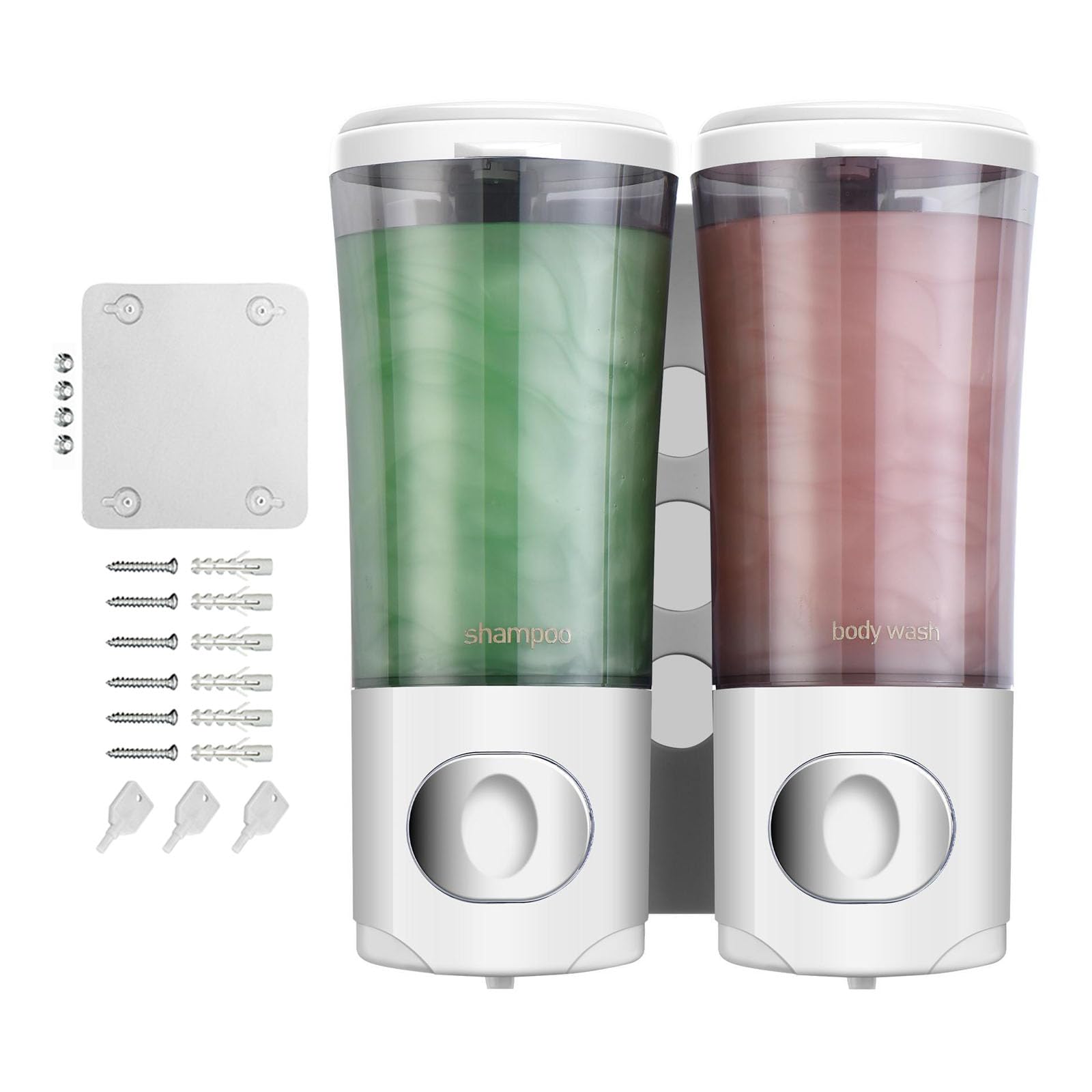 Bathroom Wall Mounted Shampoo and Conditioner Dispenser Large Capacity with 450ml Chambers Shower Soap Holder Shampoo and Conditioner Holder