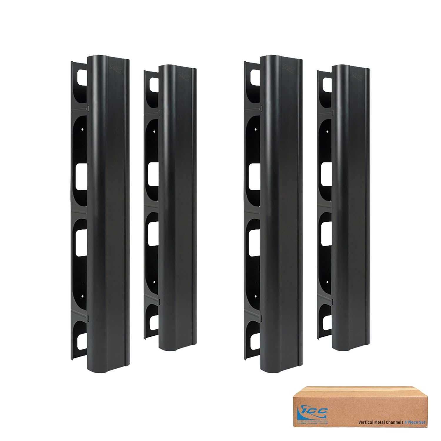 ICC Vertical Metal Channel for 7′ Rack, Side or Center Mount, 6″W x 6″D, Two 7 ft. Sets (Four 40″ pcs.)