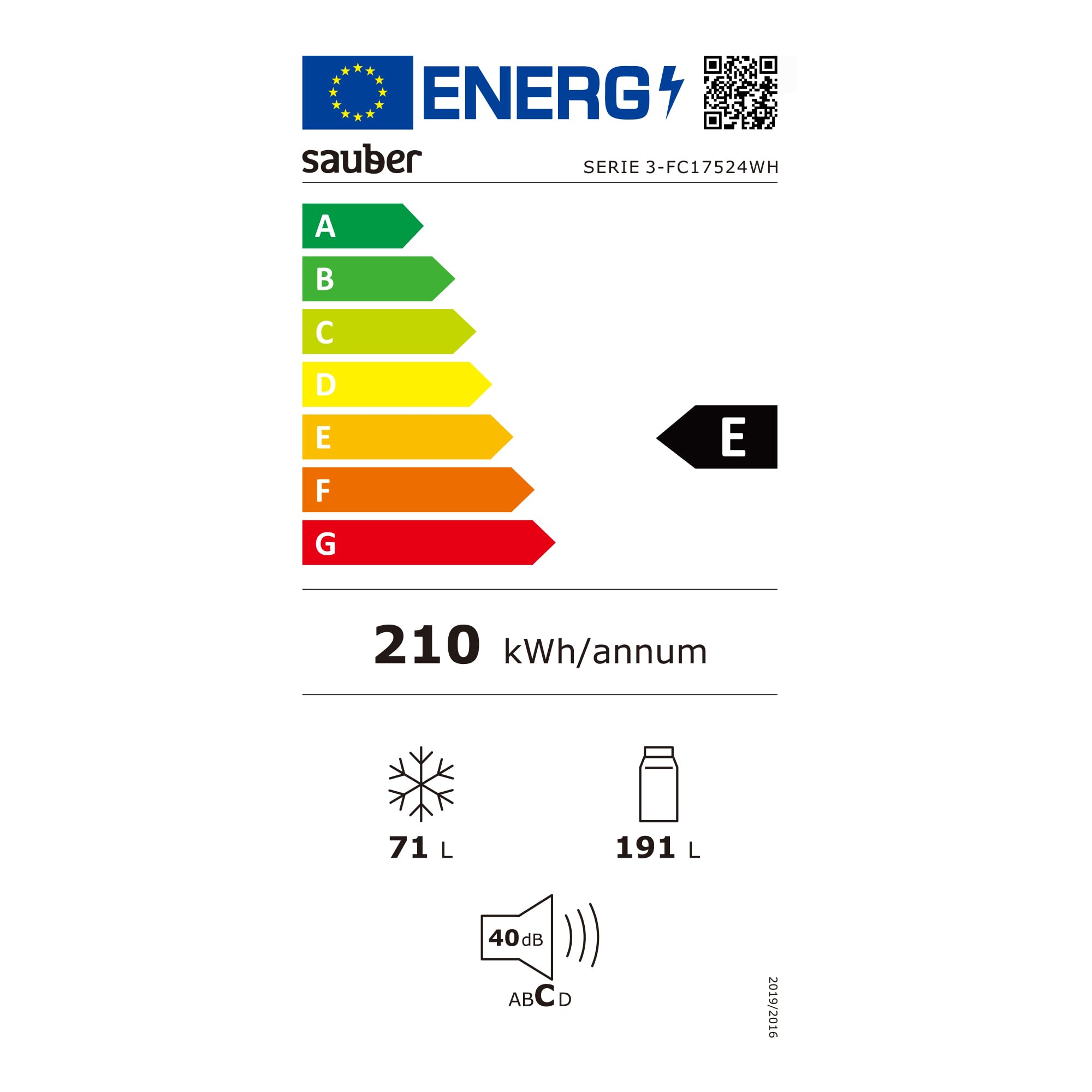 SAUBER - Frigorífico Combi SERIE 3-FC17524WH - E - 180 x 55 cm - 262 litros - Iluminación LED - Tirador Integrado - ENTREGA Y RETIRADA USADO EN DOMICILIO INCLUIDA