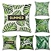 Artscope Funda de Cojín 45x45cm Funda de Almohada para Cojín Cuadrado Poliéster Lino para Sofá Cama Decoración para Hogar,Juego de 6 (Hojas Verdes Tropicales)