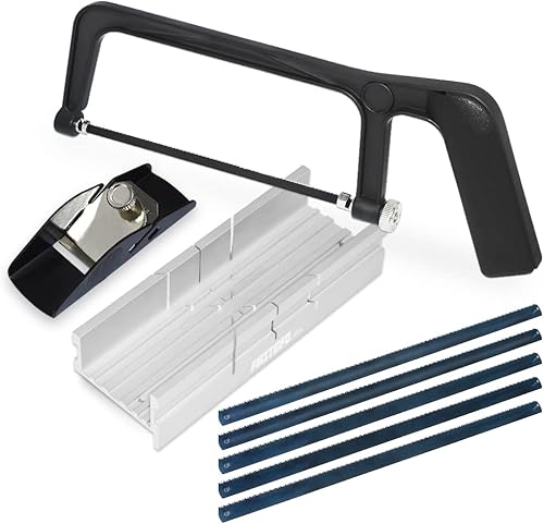 FIRSTINFO - Mini sierra de mano para sierra para metales y inglete de aluminioranura fina con ranura para inglete, con cepilladora de recorte + 5