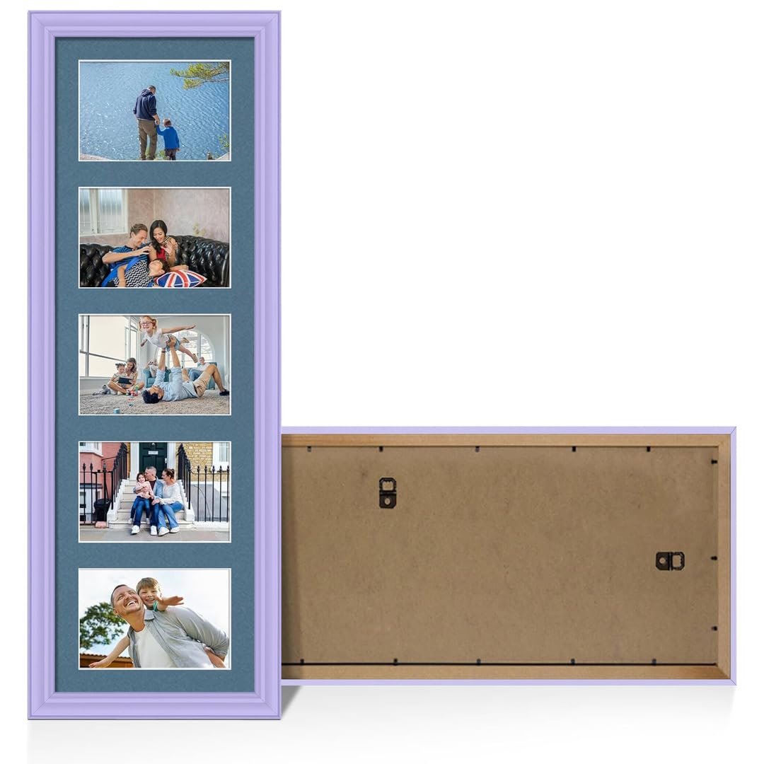 Alison Kingsgate Purple 26x8 Photo frames for multiple pictures - 5 Apertures Collage Frame with Pompadour Mount - Holds (5x) 6x4 Photos - Engineered Wood & Perspex