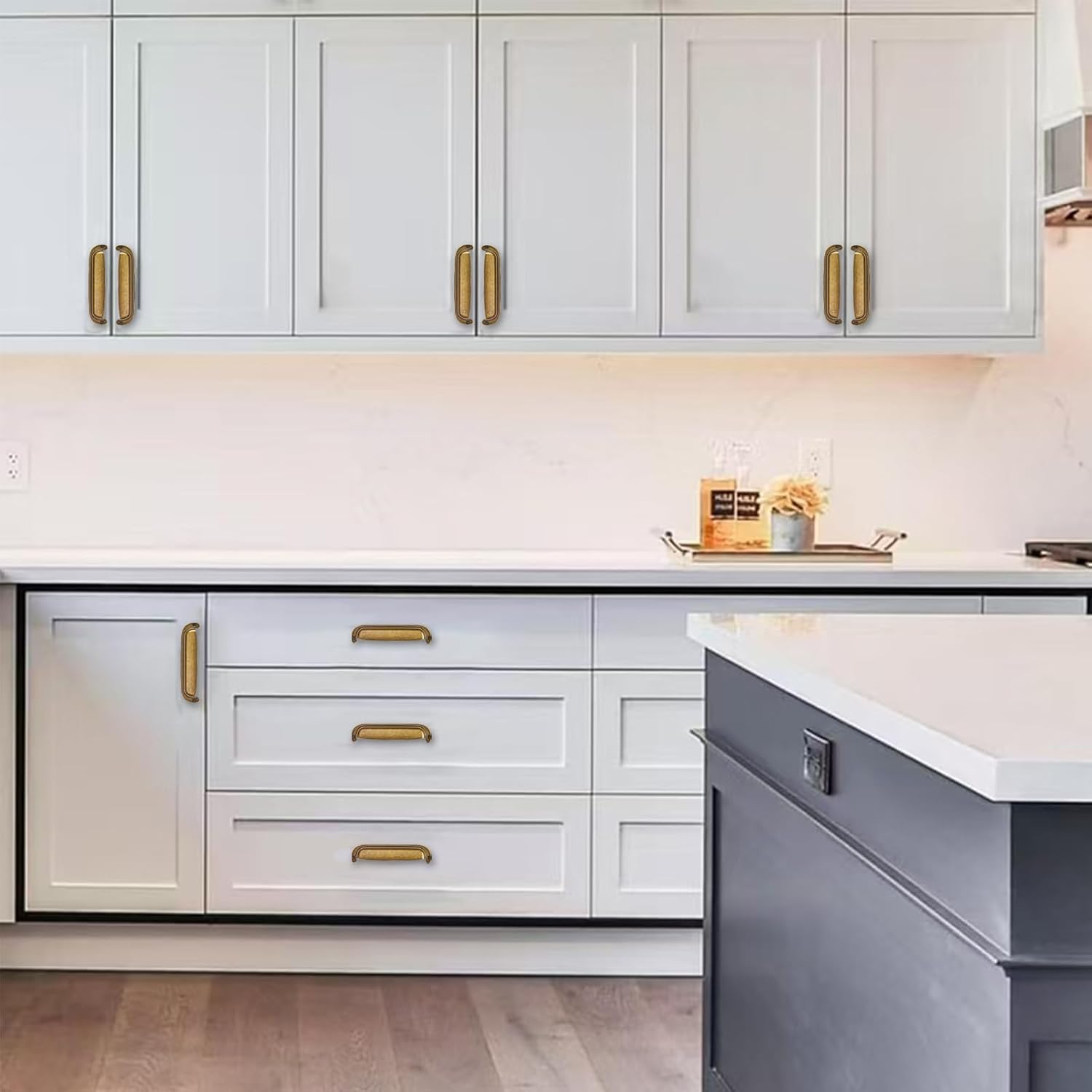 khtumeware 10 Pack 4"(102mm) Hole Center Vintage Drawer Retro Pulls Antique Brass Cabinet Bin Cup Pulls Bathroom Hardware Cabinet Handles Drawer Handles Knobs