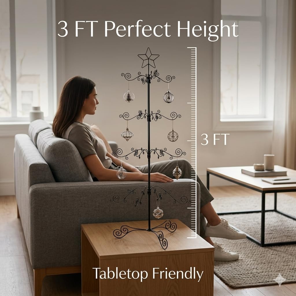HOHIYA 3 Ft Ornament Display Tree 56-Hook Metal Stand Black image 4