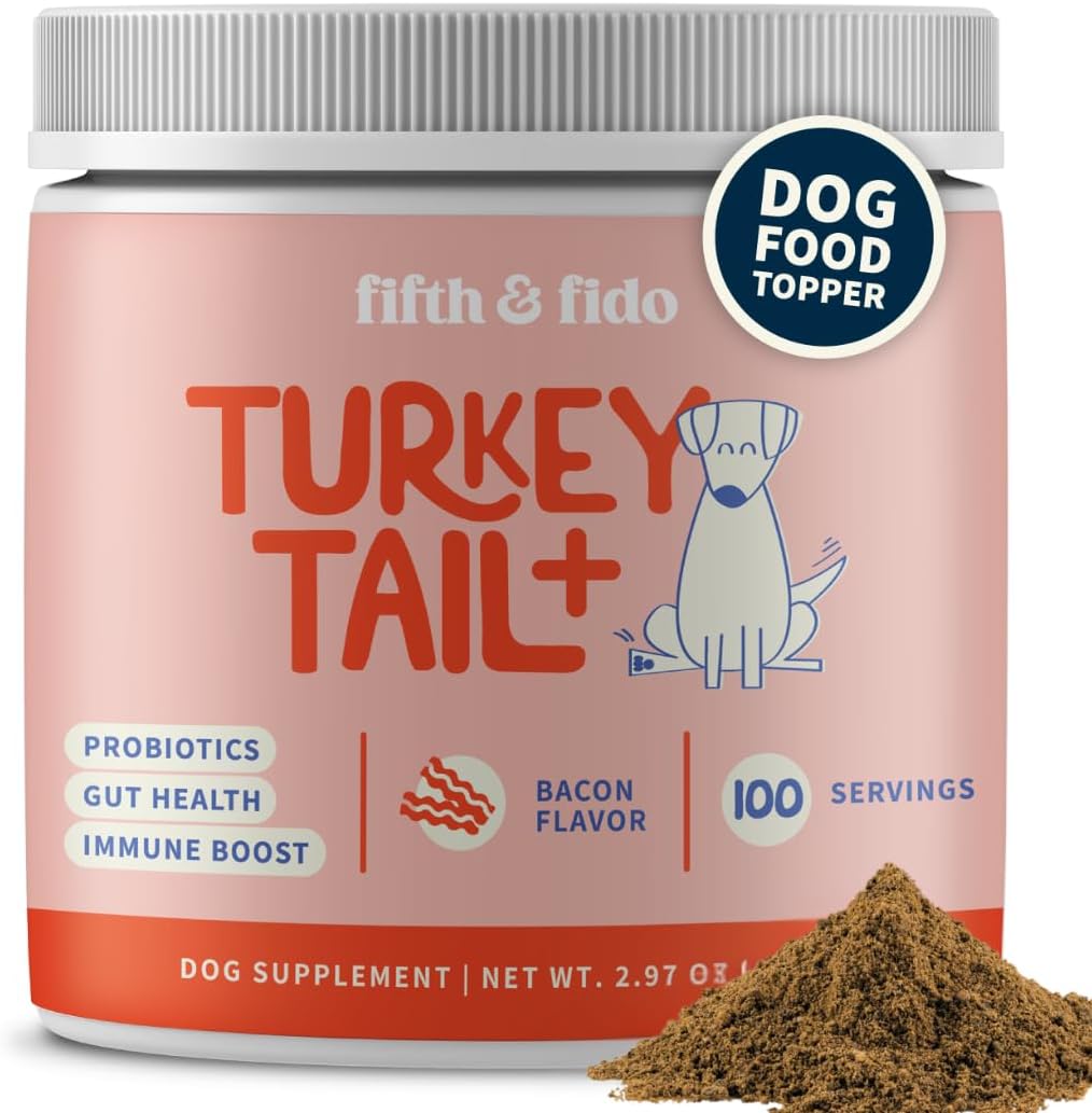 Fifth & Fido Turkey Tail Mushroom for Dogs – Lipoma Treatment for Dogs – Mushroom Supplement with Immune Support for Lipoma, Lumps & Bumps – Premium Pet Vitamins and Supplements Made in USA, 100 Serv.