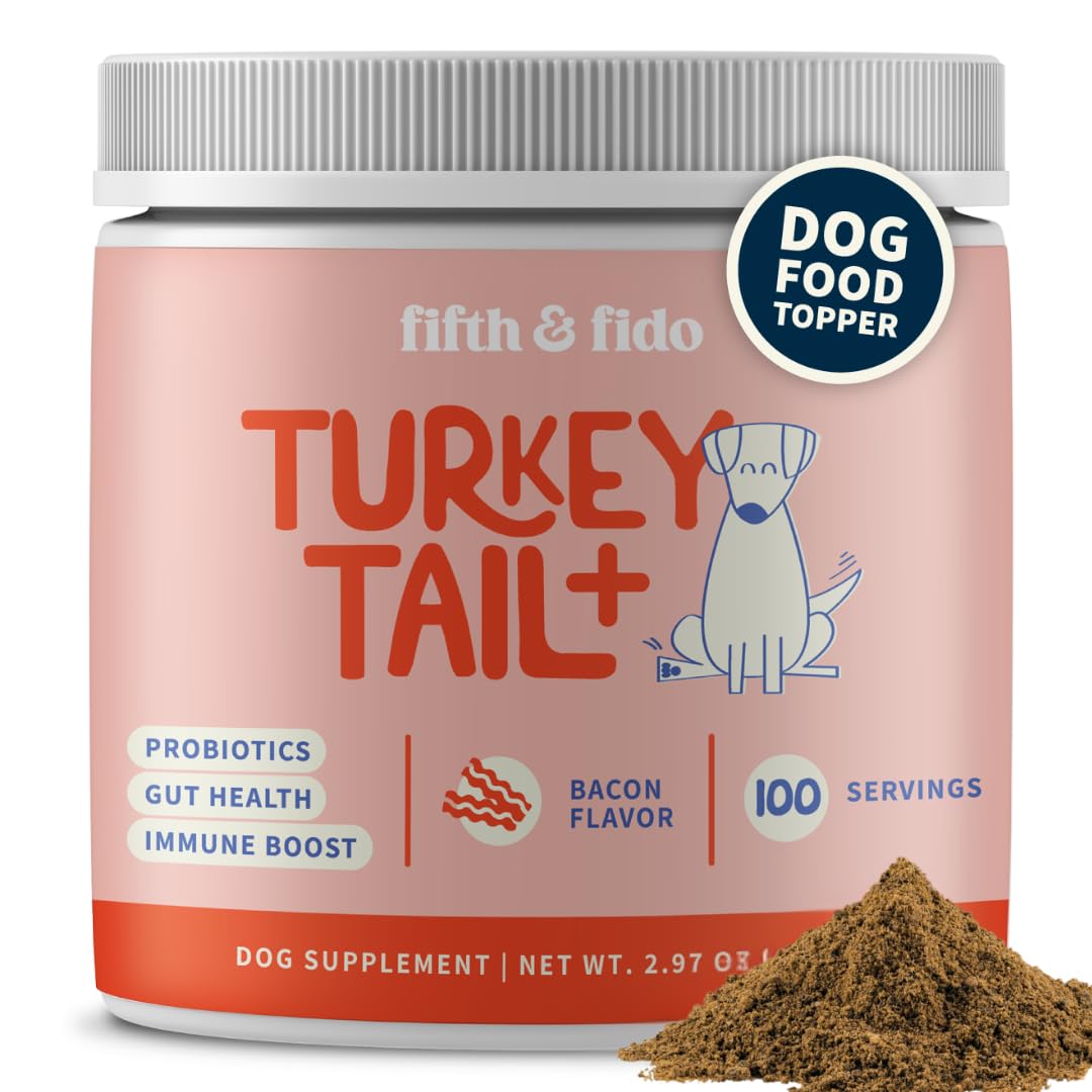 Fifth & Fido Turkey Tail Mushroom Powder for Dogs – Natural Probiotic Supplement – Dog Digestive Health & Immune Support – Bacon Flavor