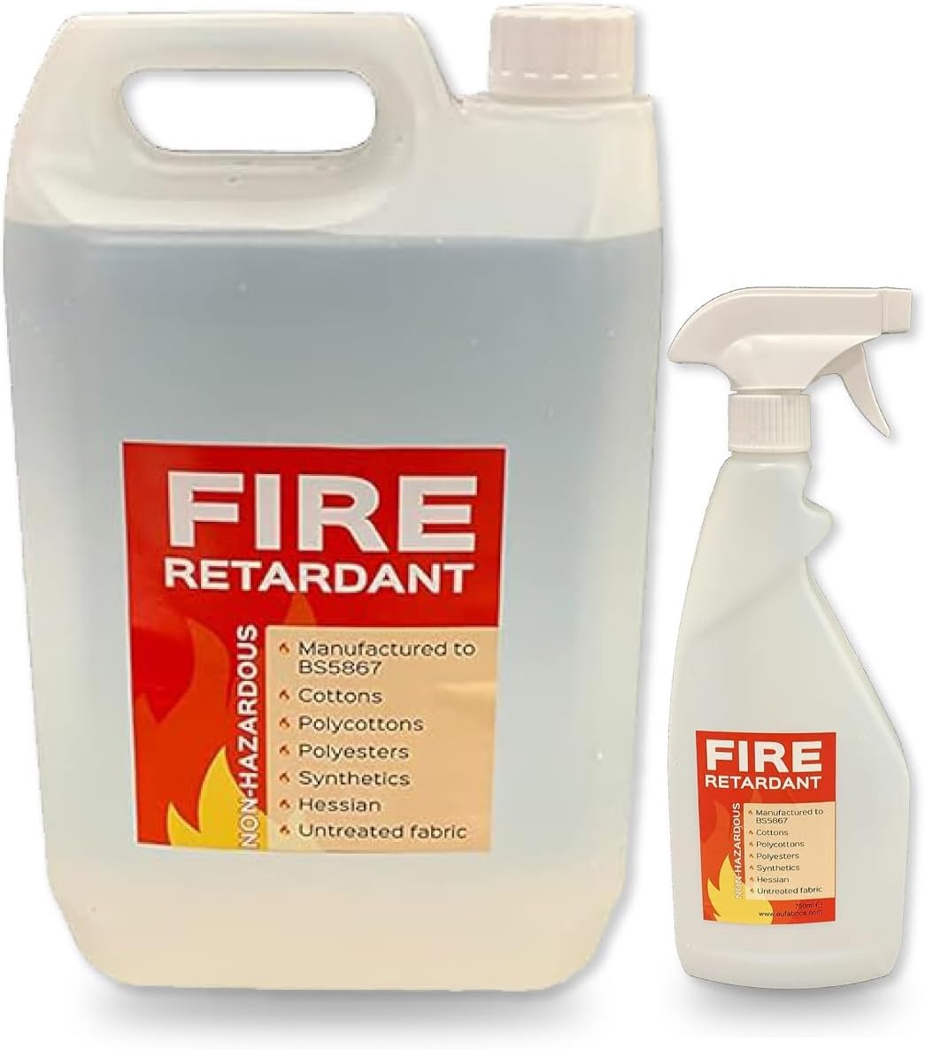 EU Fabrics Flame Retardant Spray - British Standard 5852 - Cotton, Polyester, Polycotton, Synthetic, Hessian, and Untreated Fabric Protection for Upholstery (10 litres with 2 Empty 750ml)