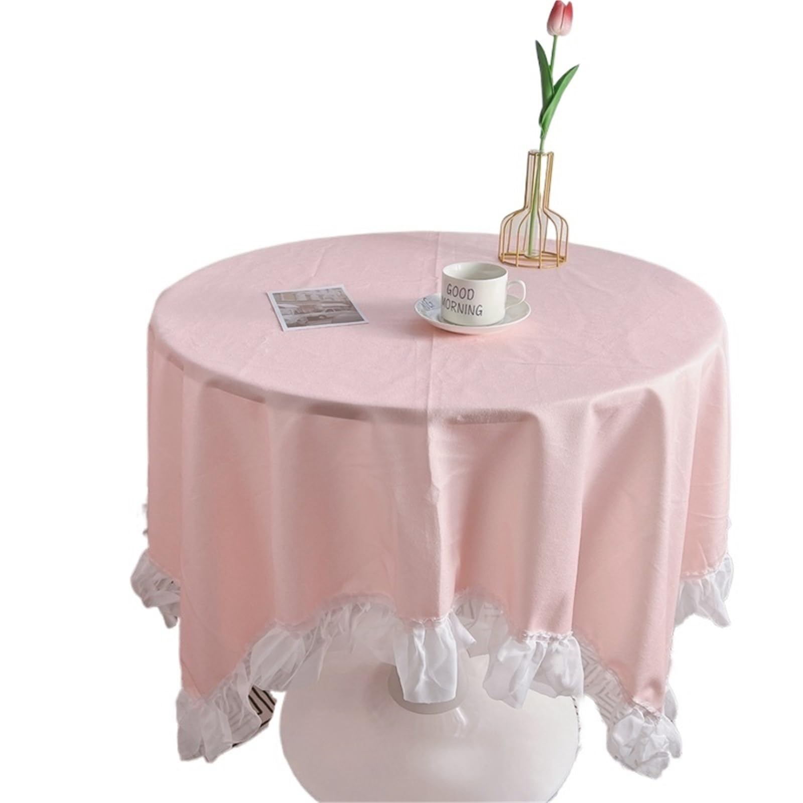ZNTIHZ Solid Color Tablecloth Ruffle-like Lace Bedside Table Cover For Kitchen Wedding Dining Desktop Decor For Furniture Dresser(Pink,90x150cm)