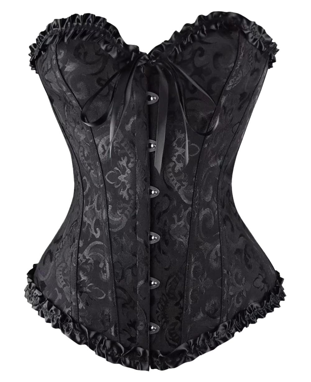 KUOSE Women's Overbust Corset Abdominal Basque Top Plus sizes Black