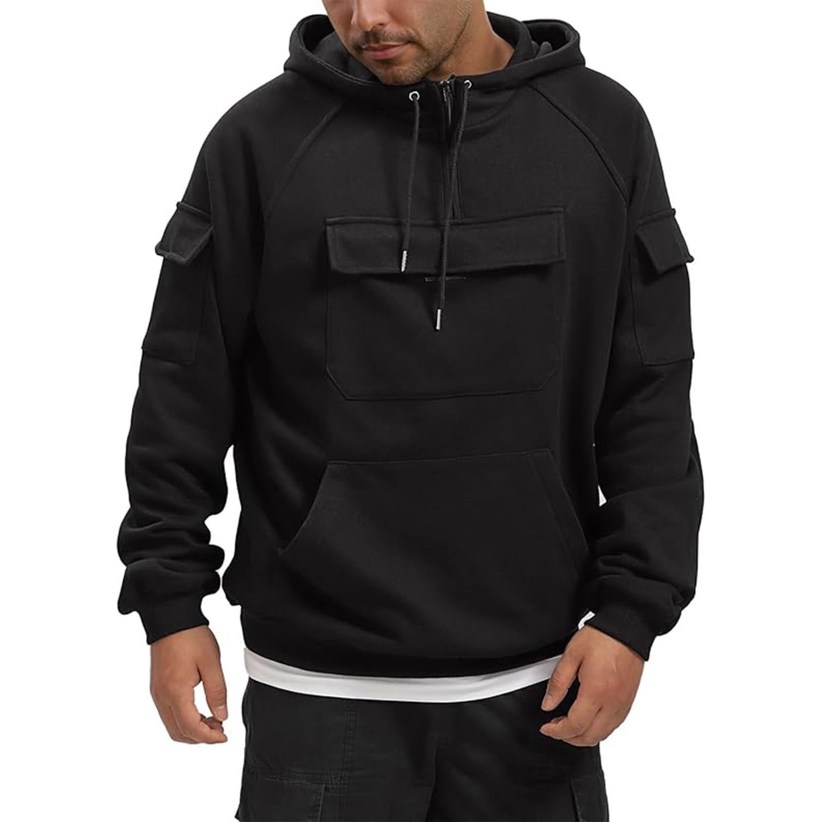 Générique Pull à Capuche pour Hommes-Sweat à Capuche Homme avec Fermeture éclair vêtement Travail Poche Kangourou Pull décontracté Coupe Moderne