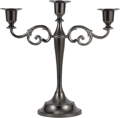Dyna-Living Portavelas de 3 brazos de metal para candelabros, portavelas negro, centro de mesa, pilar, portavelas para iglesia, boda, fiesta,