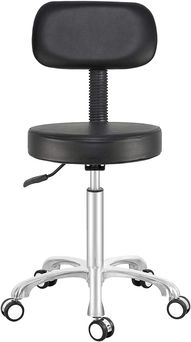 Antlu Rolling Stool Drafting Chair for Garage Shop Workbench Kitchen Medical Salon,Swivel Adjustable Stool with Wheels and Back Support (Black, Without Foot Ring)
